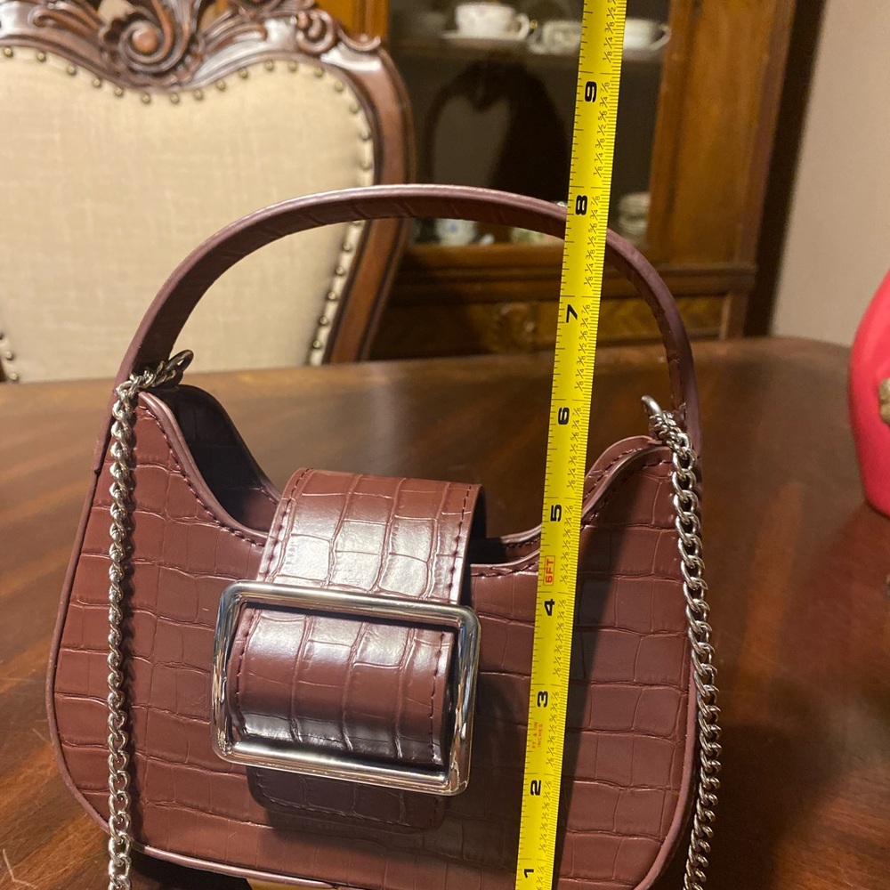 Urban Outfitters Brown Croc-Embossed Mini Bag with Chain - Picture 6 of 9